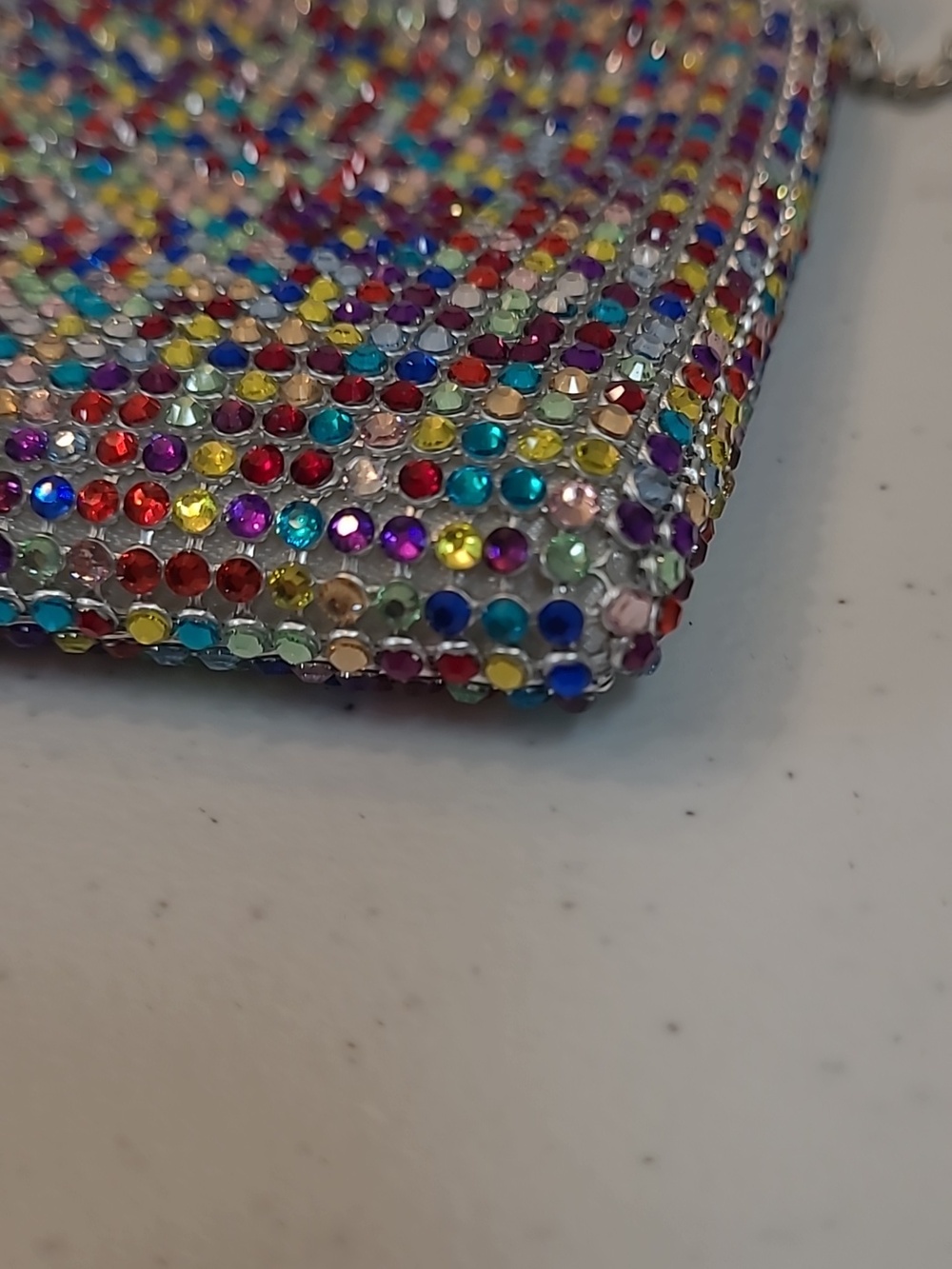 Jessica McClintock Crystal Multicolor Envelope Clutch Bag with Chain Strap - Picture 7 of 11